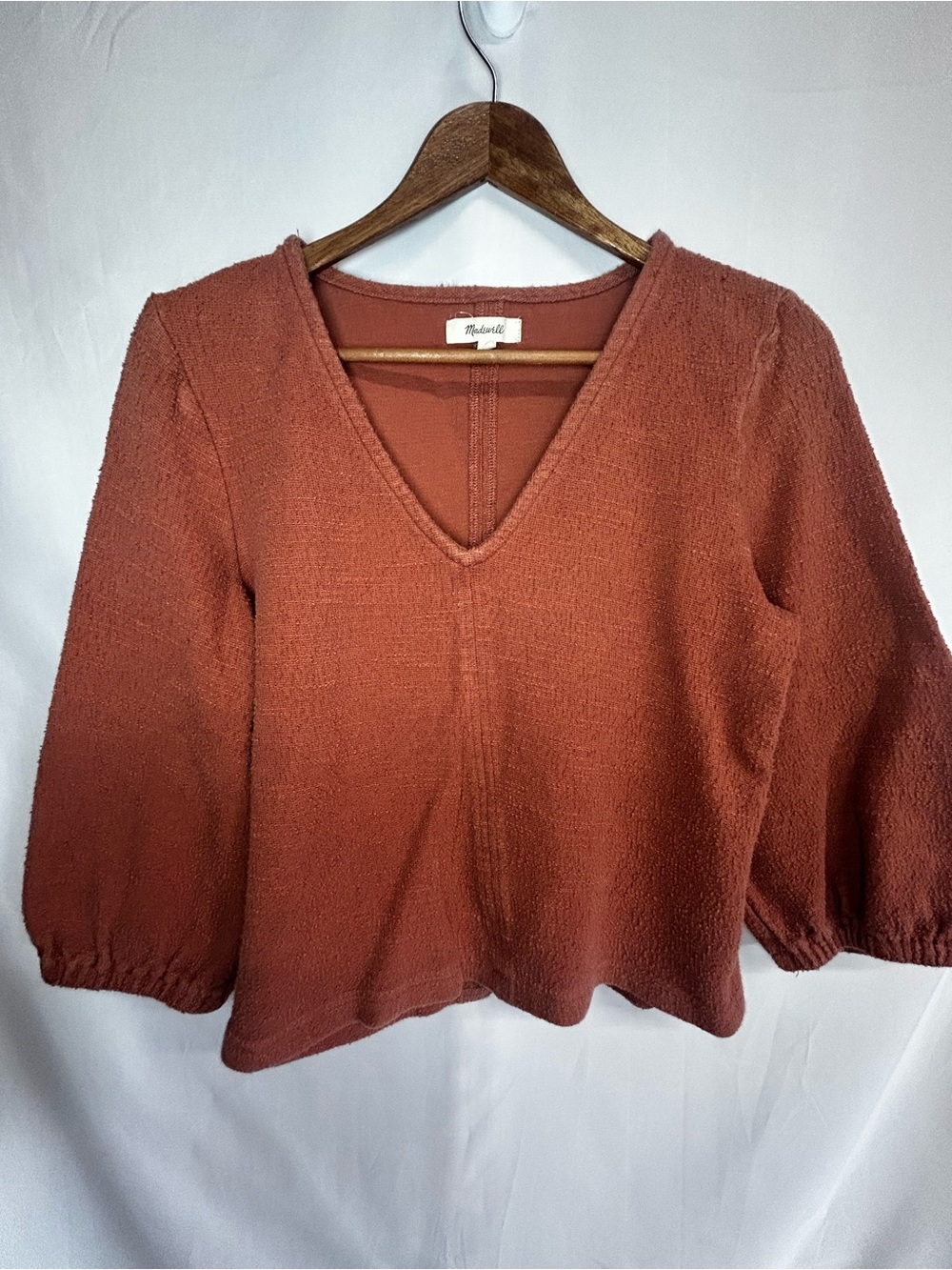 Madewell Burnt Orange V-Neck Textured Women's Sweater